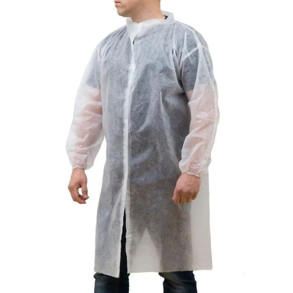 Халат одноразовый процедурный спанбонд 110см на липучке, рукава на манжете р-р XXL, пл. 25г  (80)