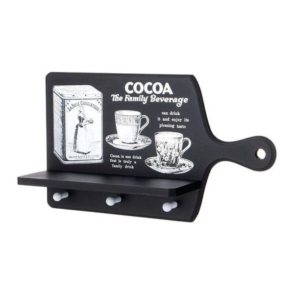 Вешалка с полкой настенная 3 крючка для кухонных принадлежностей 40*22,5*10см МДФ/металл (8)