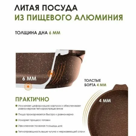 Сковорода 26см алюминий АП ГРАНИТ BROWN съемная ручка стекл.крышка (4)