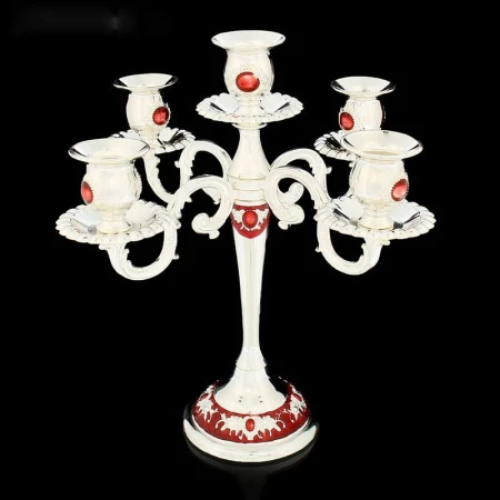Подсвечник на 5 свечей металлический КНЯГИНЯ красная эмаль 27*27*27см