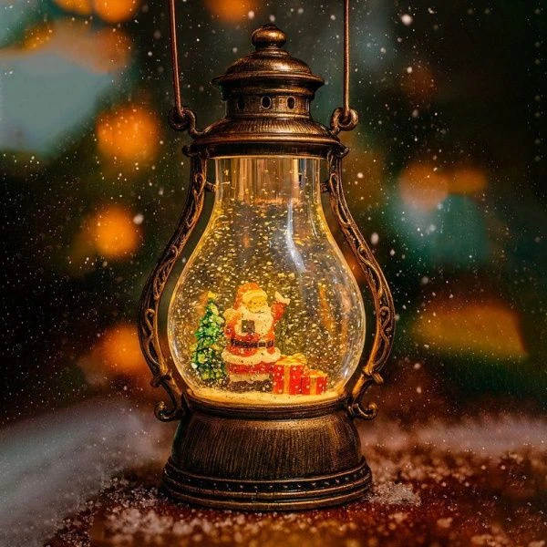 Фонарь новогодний музык. со снегом,водой и хороводом Лампа 19*14*12см usb,от батареек (в комплект не