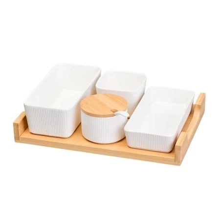 Набор сервировочный 4пр фарфор NATIVE на дер.подставке (8)