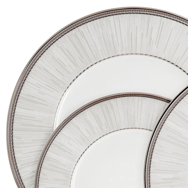 Столовый набор 27пр фарфор БАККАРА на 6 персон серо-белый с серебристым кантом Полосы AL-I120815G-27