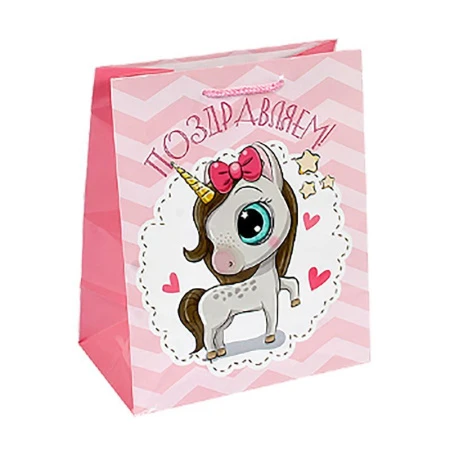 Пакет бумажный 26*32*15см вертикальный Единорожка 18/7002 (12/144)