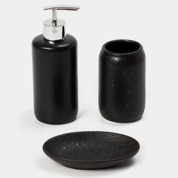Набор для ванной "Венера", 3 предмета (мыльница, дозатор для мыла, стакан), цвет черный 4481949