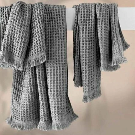 Набор полотенец 2пр 50*90/70*140 вафельные Karna GOFRE темно-серый 250г