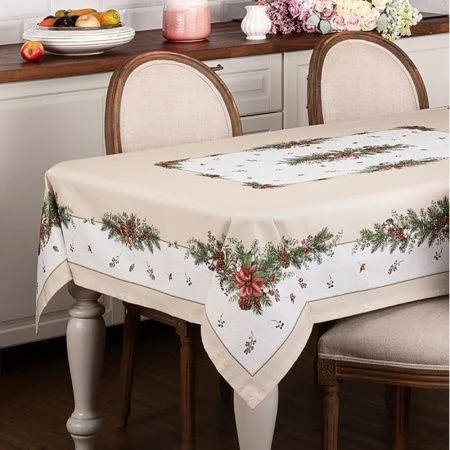 Скатерть новогодняя хлопок/твил 160*220см Celebration бежевый горох