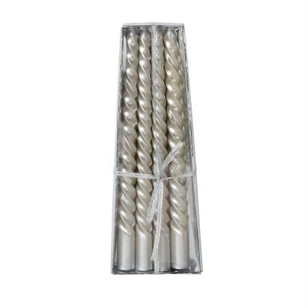 Набор свечей 4шт 20см парафин витые глянцевые серебро MG-102 (144)