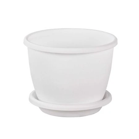 Горшок цветочный 500мл пластик АФИНА с поддоном белый (35)