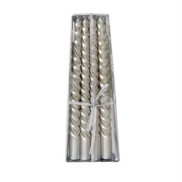 Набор свечей 4шт 20см парафин витые глянцевые серебро MG-102 (144)