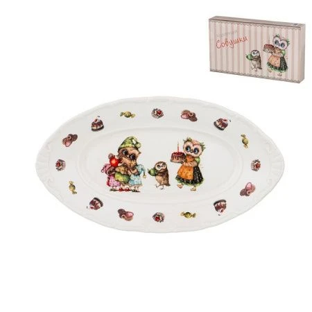 Блюдо 25,5*14,5см фарфор Совушки овальное (36)