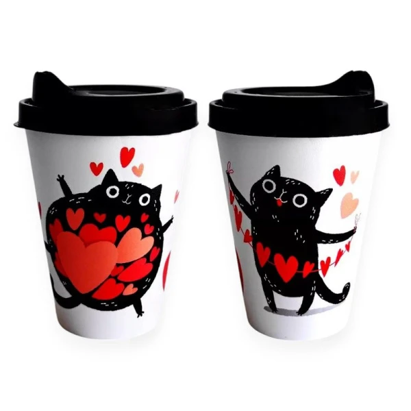 Стакан 420мл пластик IZI-GO черный с декором с крышкой (24) 222123830/01