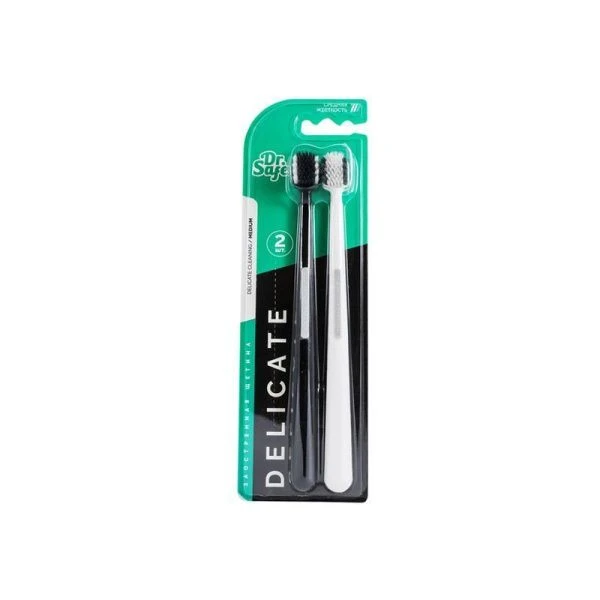 Зубная щетка пластик (набор 2шт.) DR.SAFE РР-РBT Duo черная/белая (12/144)