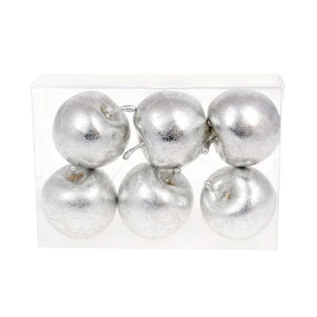 Декор ЯБЛОКО набор 6шт 6см пластик серебрянное (6)