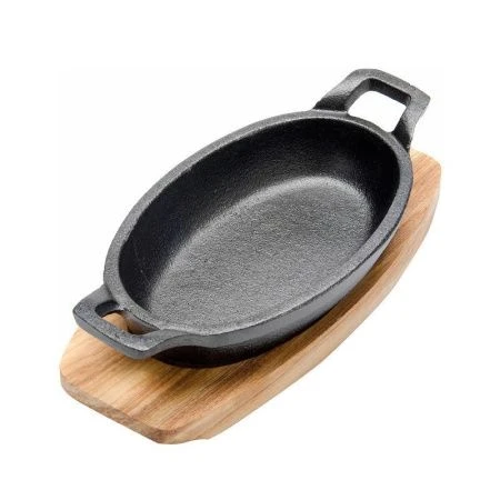 Утятница 15,5*10см h4,5см овальная чугун литая на дер.подставке МВ26798 (12)