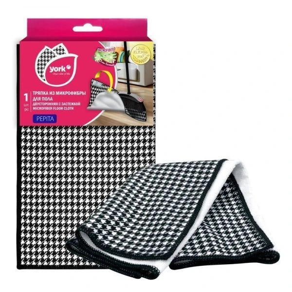 Салфетка для пола микрофибра 50*60см двухсторонняя с застёжкой Пепита YORK (20) Салфетка для пола микрофибра 50*60см двухсторонняя с застёжкой Пепита YORK (20)