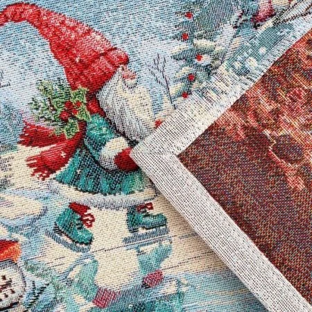 Салфетка новогодняя 40*100см гобелен ГНОМЫ серебряный люрекс