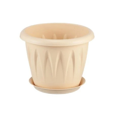 Кашпо 1л d140мм пластик АЛИЦИЯ с поддоном белая глина (20)