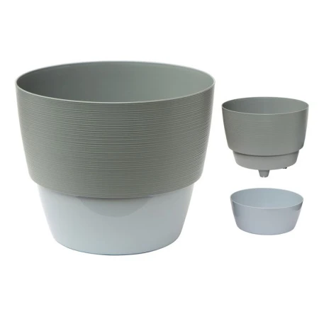 ЯЯЯГоршок цветочный пластик Валенсия 2,5л 17,5*14,5см с вкладкой серый муссон/серый (12) ВЫВОД