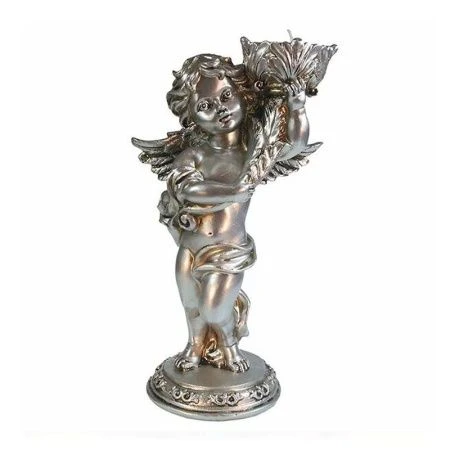 Изделие декоративное Ангелочек с подсвечником в левой руке(цвет серебро) L14W8H21,5см