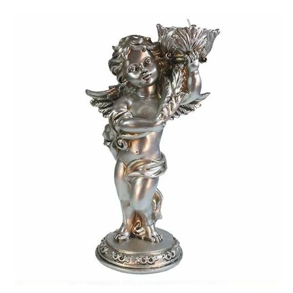 Изделие декоративное Ангелочек с подсвечником в левой руке(цвет серебро) L14W8H21,5см