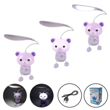 Лампа настольная пластик LED Мишка сиреневый 56*15*10см два режима (48)