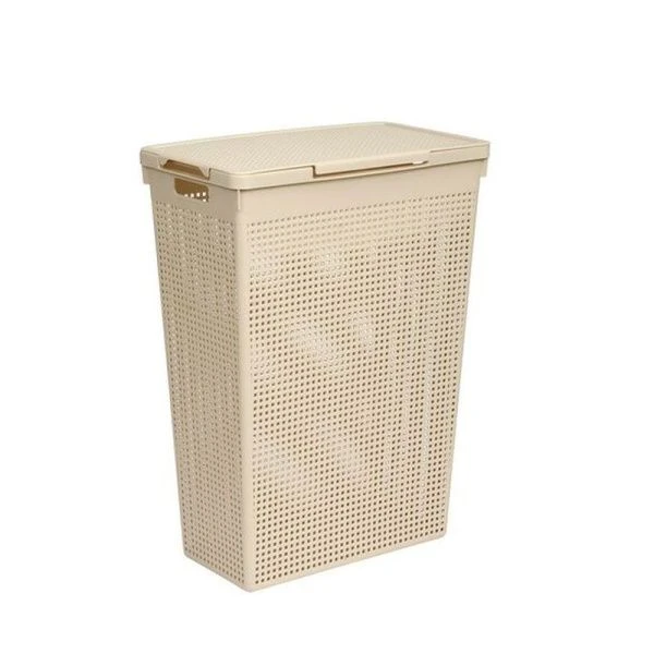 Корзина для белья 50л 450*260*615мм пластик ЛОФТ латте узкая с крышкой (10)