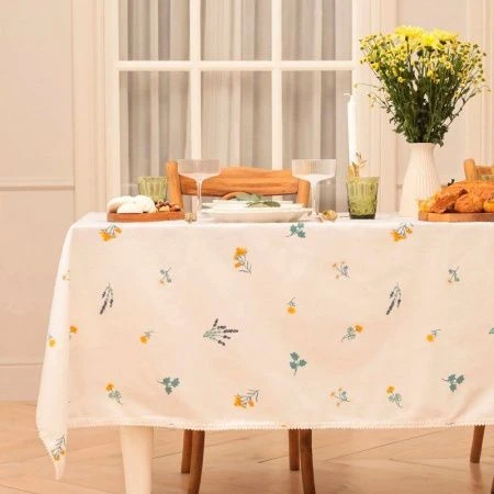 Скатерть 100%хлопок/рогожка 146*220+/-2см Полевые цветочки 176 г/м2