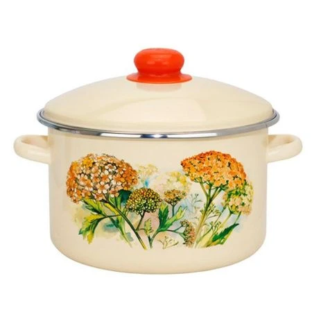 Кастрюля 4л эмаль АВГУСТ ванильная с рис. 21-Б1614/4 (4)