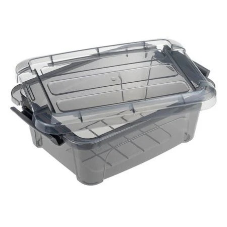 Ящик для хранения 1,2л 145*195*80мм пластик КИП с замками черный прозрачный (10)