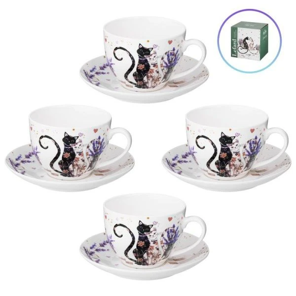 Чайный набор 4пр фарфор ЛАВАНДОВЫЕ КОТЫ на 2 персоны 275мл (16)