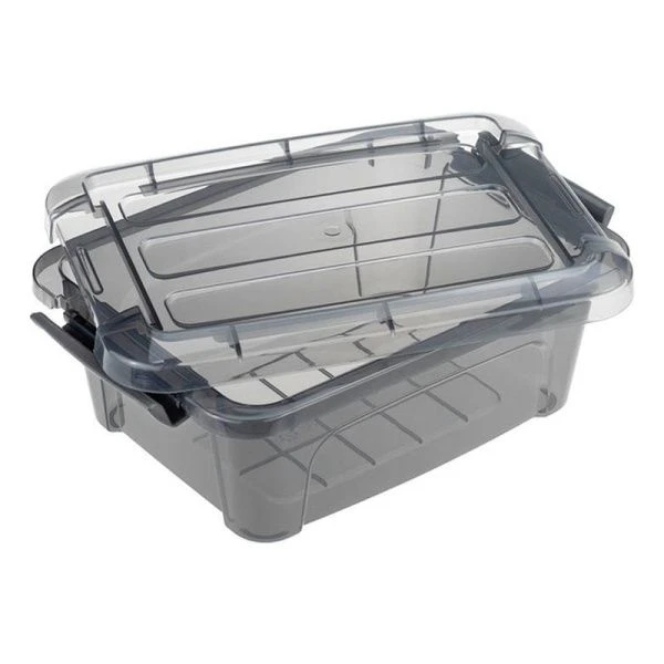 Ящик для хранения 1,2л 145*195*80мм пластик КИП с замками черный прозрачный (10)