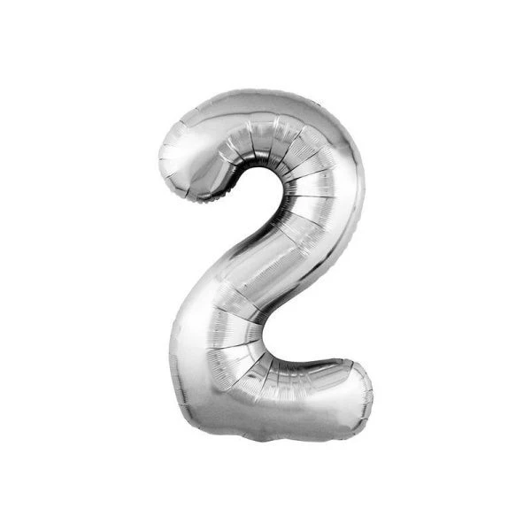 Шар фольгированный Цифра 2 серебро 40" (102см) Slim (50)