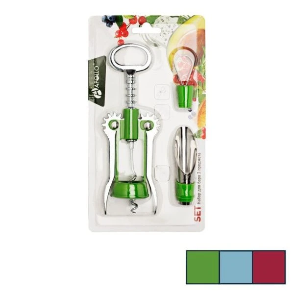 Набор сомелье нерж.сталь 3пр (штопор, пробка, каплеуловитель) Set SET-01 (80)