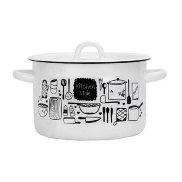 Кастрюля 3л эмаль KITCHEN белая с рис. 01-1612/4 (4)