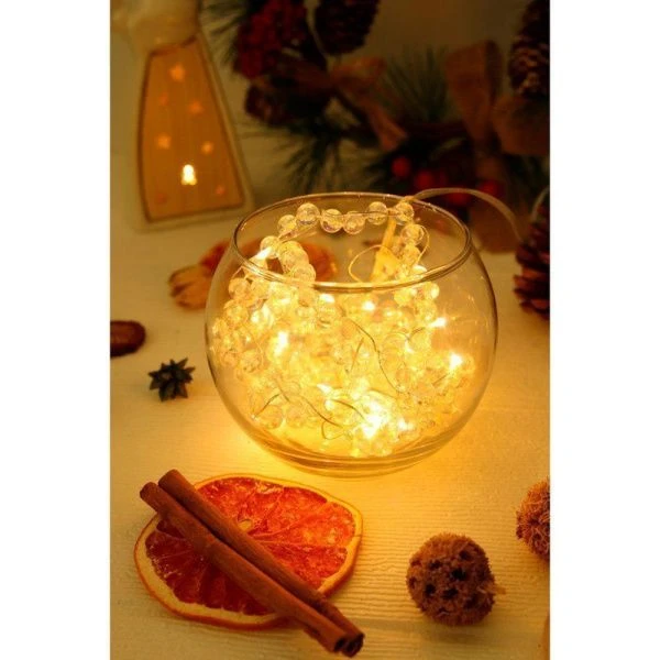 Гирлянда эл "Искрящиеся кристаллы", нить росы медь, 2.2м, 20LED, шампань, пост.свеч., 2хАА