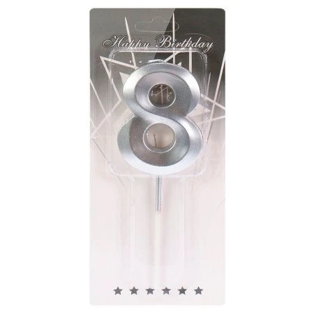 Свеча для торта Серебряный стиль Цифра 8 С-2980