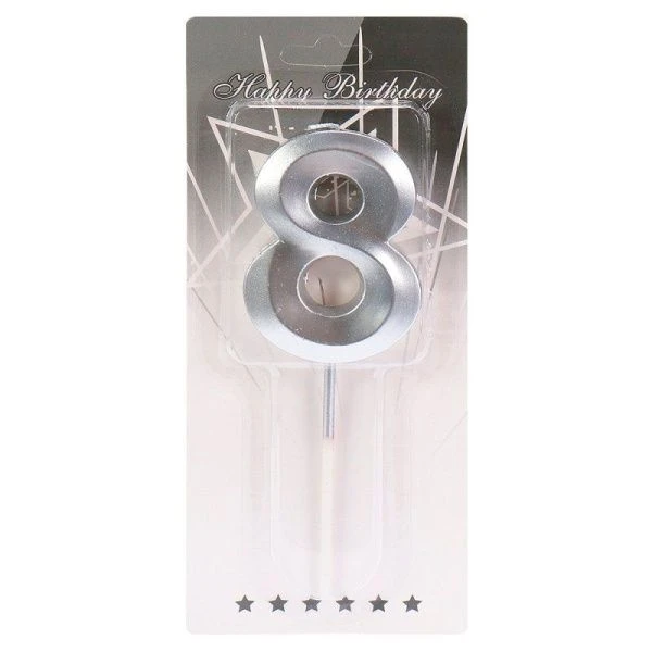 Свеча для торта Серебряный стиль Цифра 8 С-2980