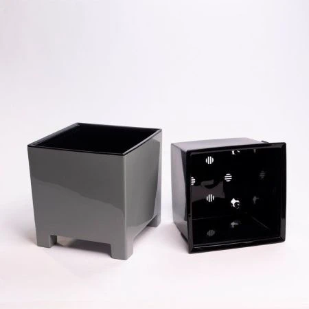 Горшок цветочный 2,1л 14см пластик НАРД с вкладкой серый муссон (8)