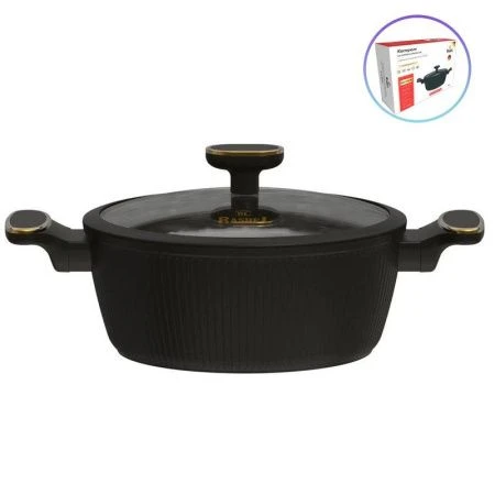 Кастрюля 3л литая алюминий АП со стекл. крышкой 22см, чёрная индукция