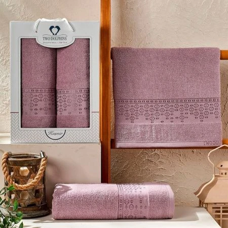 Набор полотенец махровые 2пр 50*90/70*140см TWO DOLPHINS KASMIR баклажан 380гр подар.уп