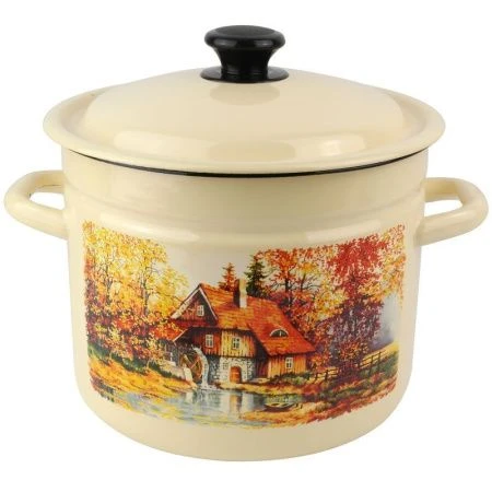 Кастрюля 7л эмаль СТАРАЯ МЕЛЬНИЦА слон.кость с рис. цилиндрическая борт 41804-192/6-У (2)