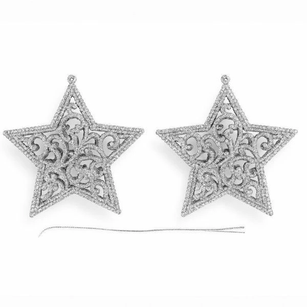 Игрушки новогодние на елку ЗВЕЗДЫ набор 2шт 12*12см пластик серебро OSHR20-462/JC-16550 (1200)