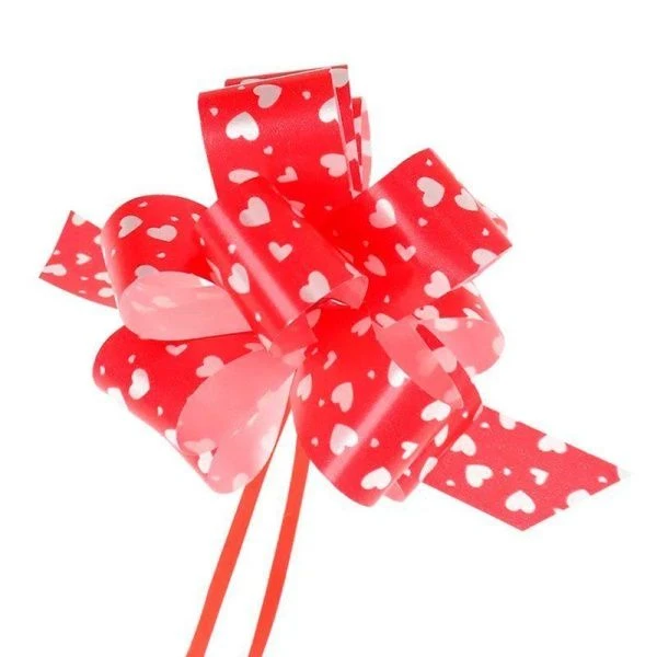 Бант-шар 3см с принтом Сердечки красный БЛ-8082
