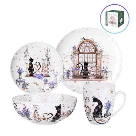 Столовый набор 16пр на 4 персоны фарфор ЛАВАНДОВЫЕ КОТЫ (2)
