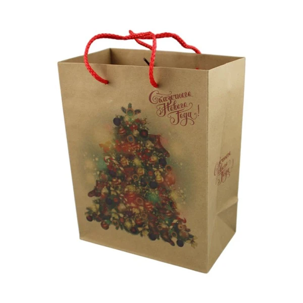 Пакет новогодний крафт 18*23*10см Елочка (12/240)