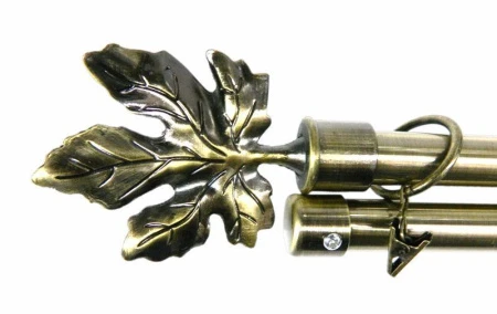 Карниз для штор двойной металл 0,75-1,2м Листок Клёна, d2см бронза JC-1503 (12)