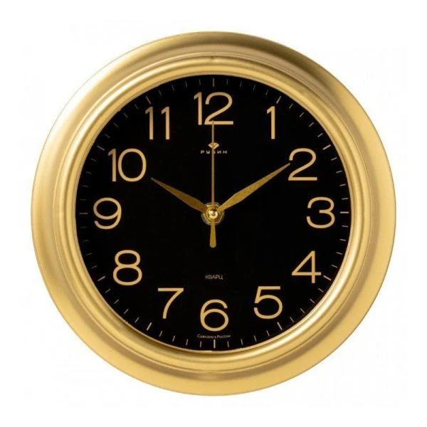 Часы настенные 21см пластик РУБИН Классика золото (10)