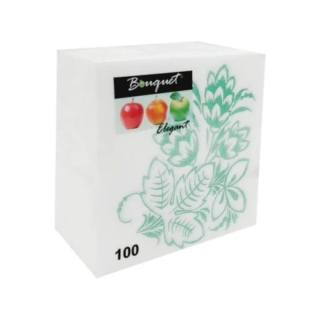 Салфетки бумажные Bouquet Elegant 100шт. однослойные 24*24 Зеленый цветок (16)