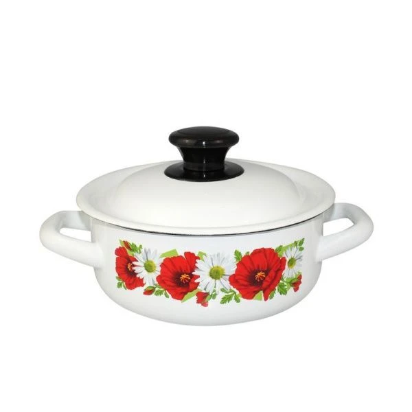 Кастрюля 1л эмаль белая с рис. цилиндрическая борт. 41804-072/6-У (4)